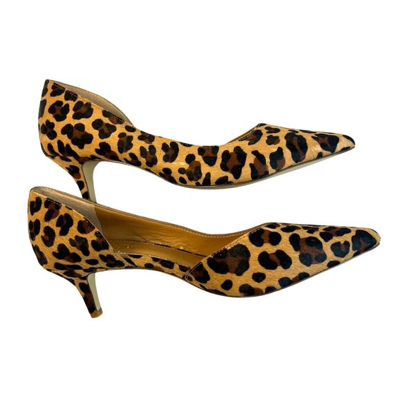 J. Crew Women's Size 5 Leopard Calf Hair Kitten Pointed Toe D'Orsay Pump Heels - Picture 7 of 16